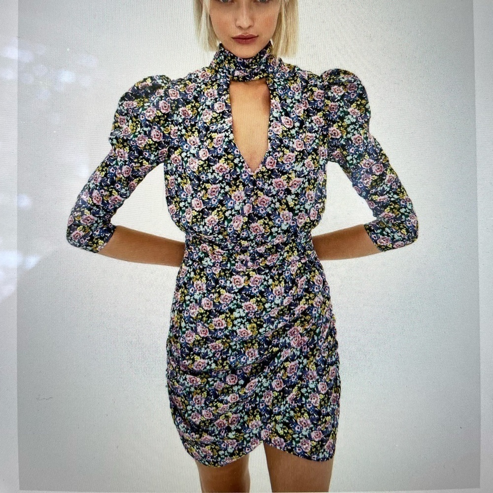 Bershka Floral Print V Neck Dress
